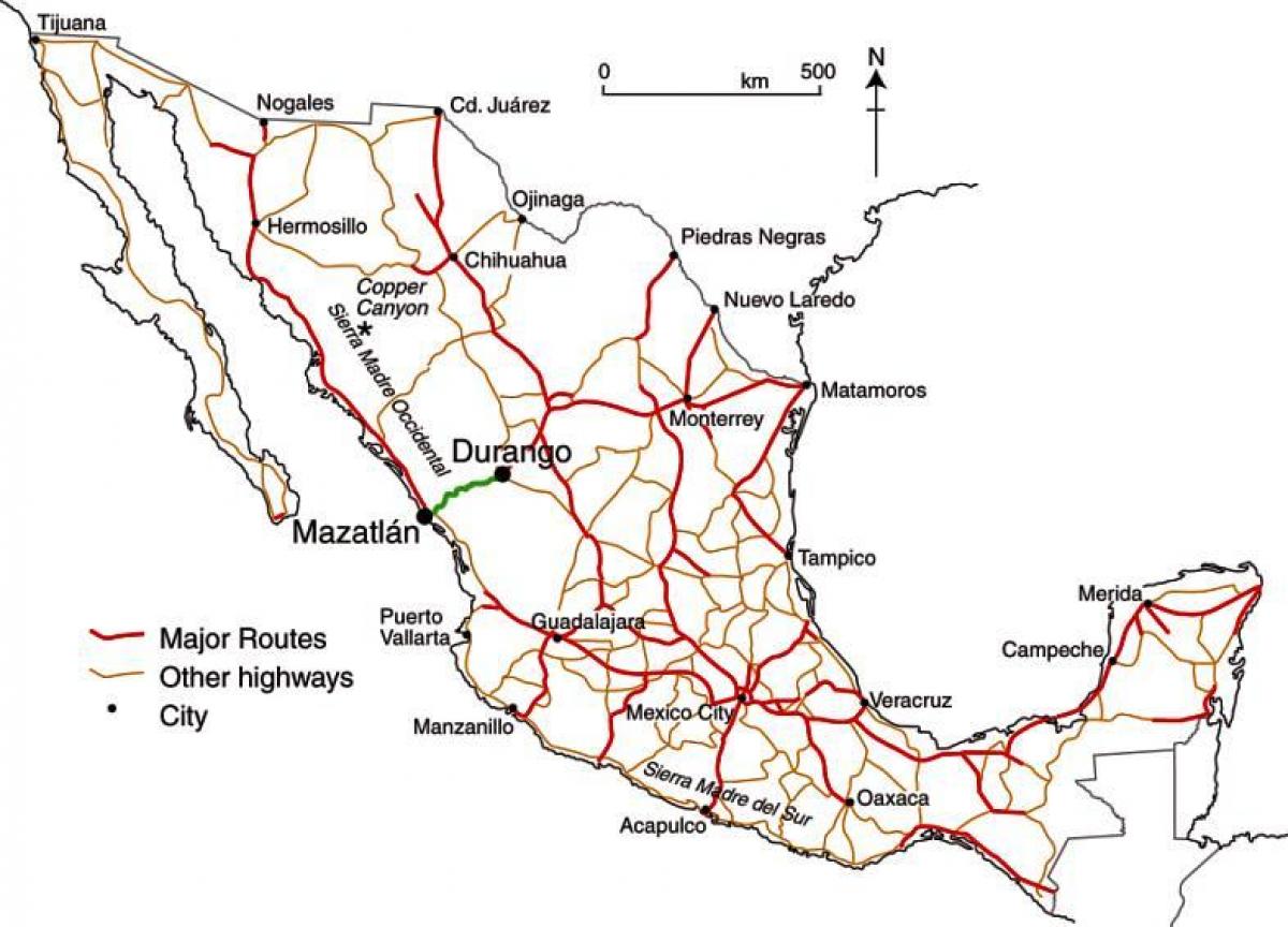 Carte des autoroutes du Mexique