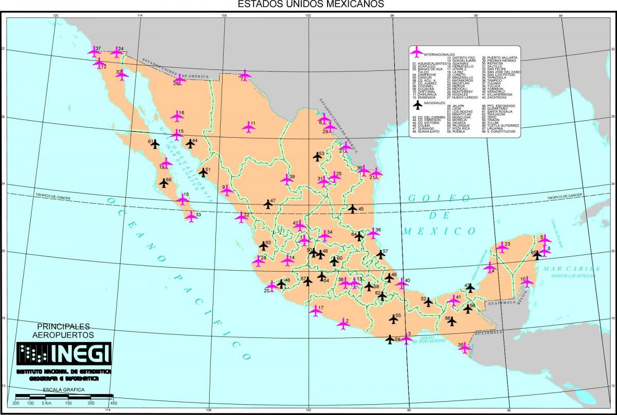 Carte des aéroports du Mexique