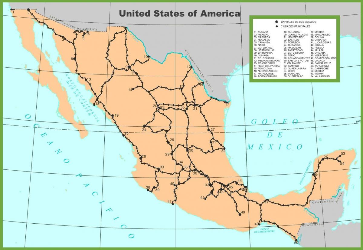 Carte des lignes ferroviaires du Mexique